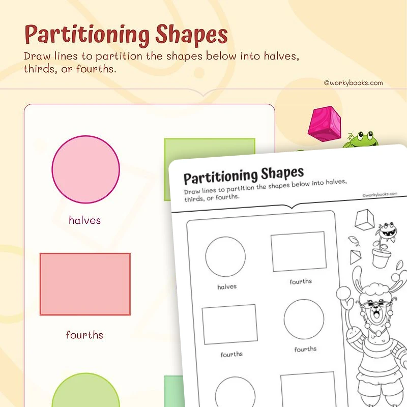 Partitioning All Shapes — math worksheet for Grade 2, page 1 of 3