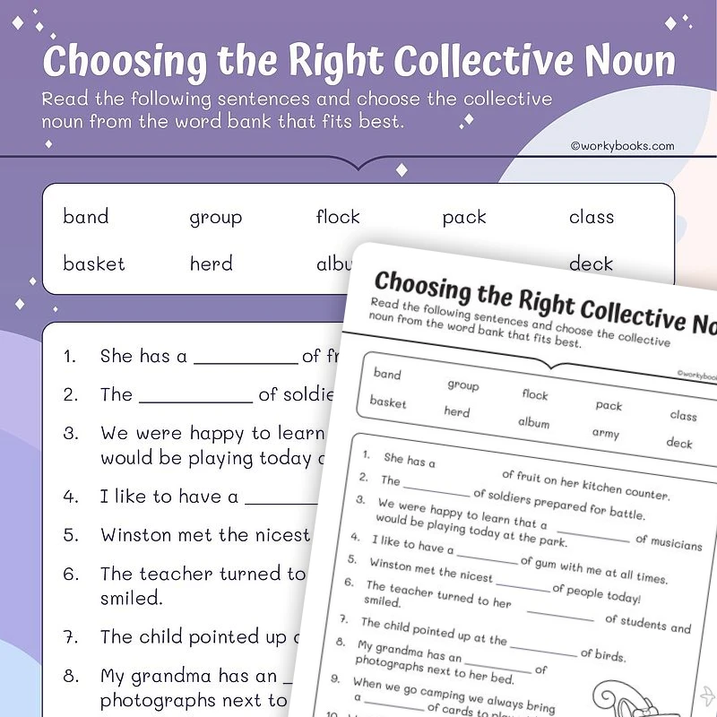 Choosing the Right Collective Noun — ela worksheet for Grade 2, page 1 of 3