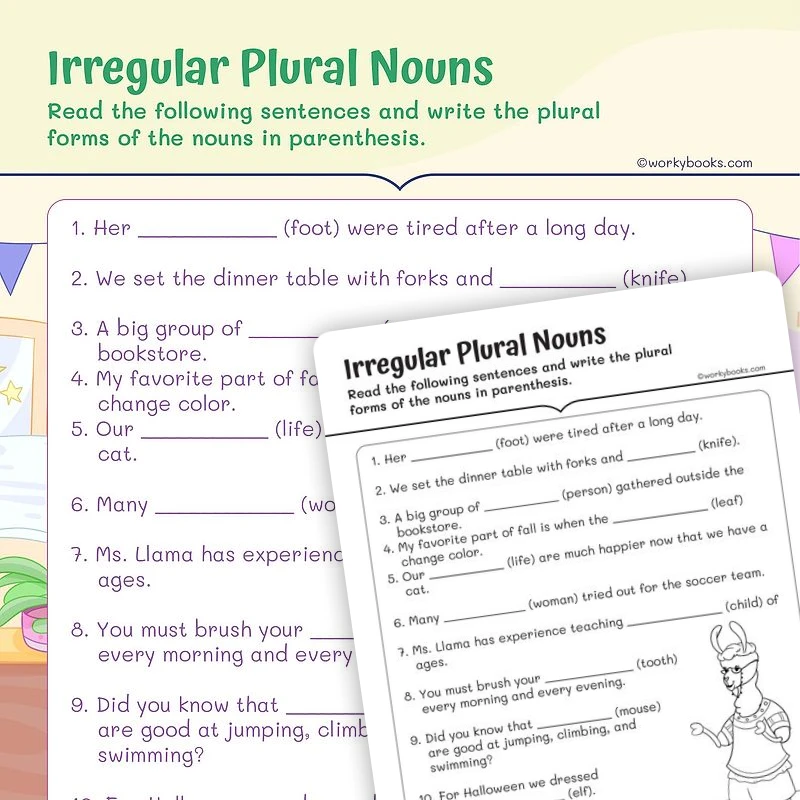 Writing Irregular Plural Nouns — ela worksheet for Grade 2, page 1 of 3