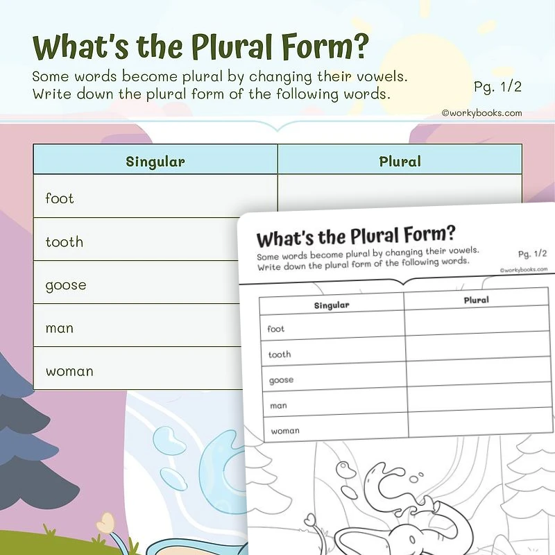 What's the Plural Form? — ela worksheet for Grade 2, page 1 of 3