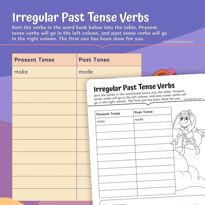 Irregular Verbs — ela worksheet for Grade 2, page 1 of 3