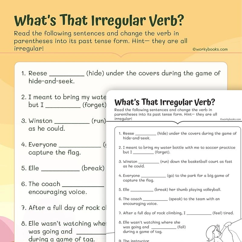 What’s That Irregular Verb? — ela worksheet for Grade 2, page 1 of 3