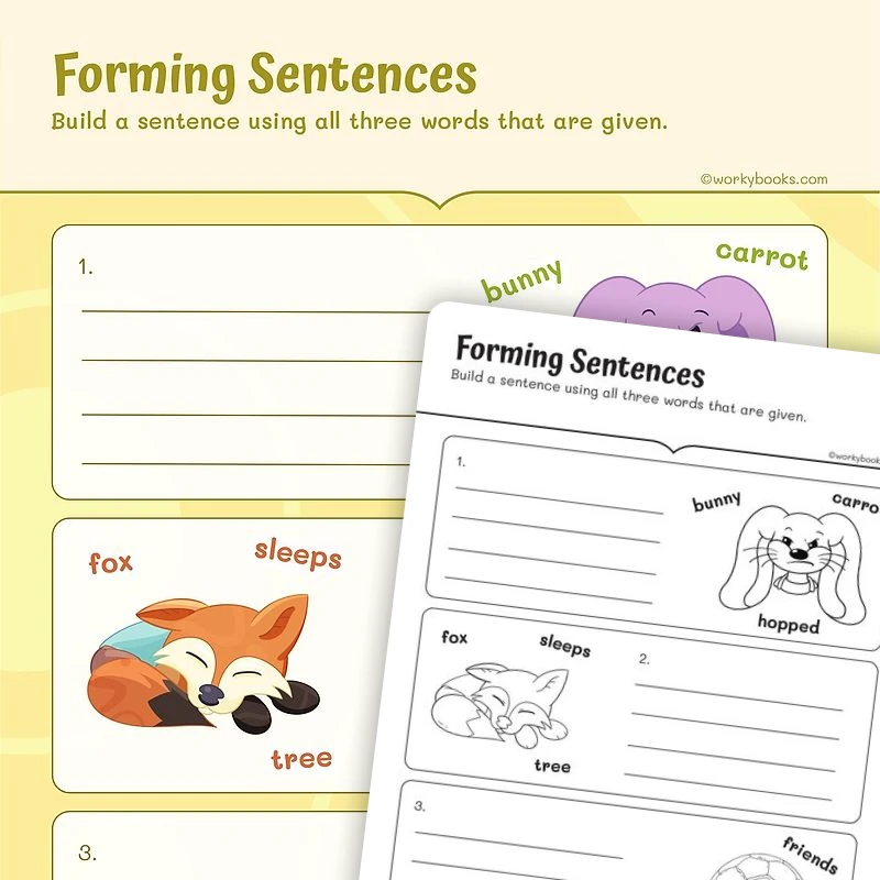 Make a Sentence — ela worksheet for Grade 2, page 1 of 3