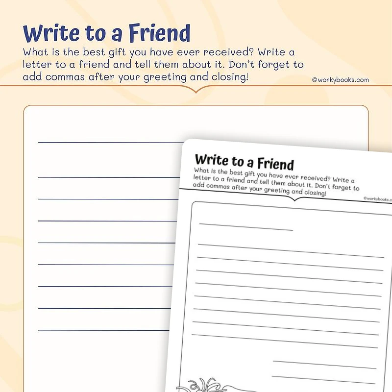 Write to a Friend! Commas in a Letter — ela worksheet for Grade 2, page 1 of 3