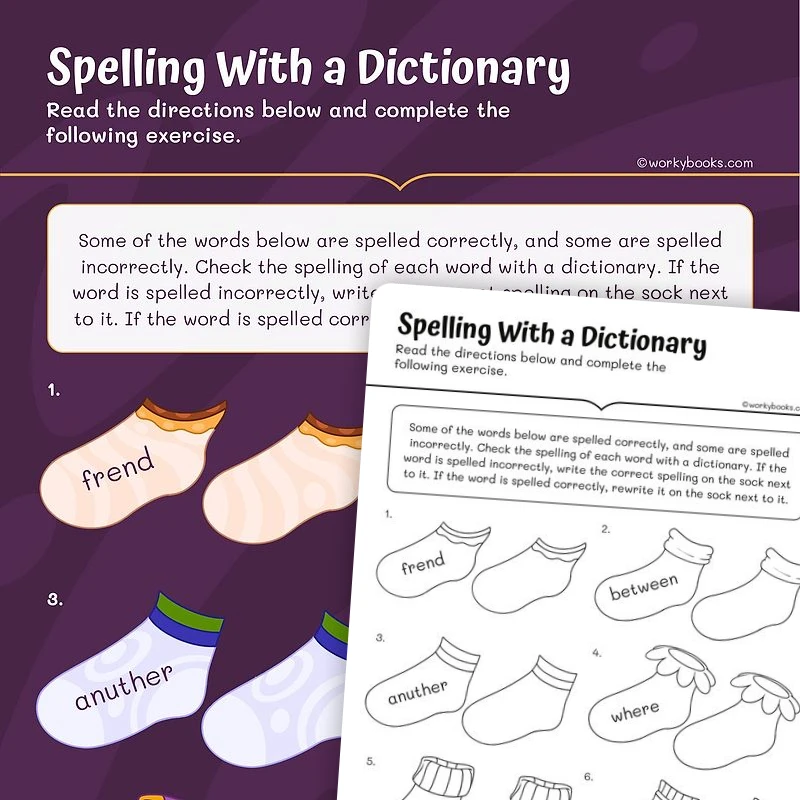 Spelling With a Dictionary — ela worksheet for Grade 2, page 1 of 3