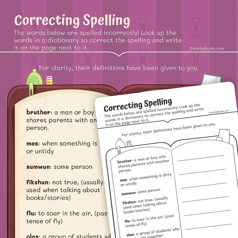 Spelling Correction — ela worksheet for Grade 2, page 1 of 3