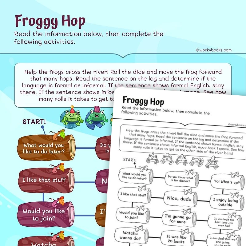 Froggy Hop—Board Game — ela worksheet for Grade 2, page 1 of 3