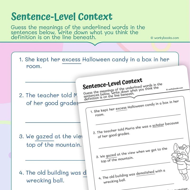 Sentence—Level Context — ela worksheet for Grade 2, page 1 of 3