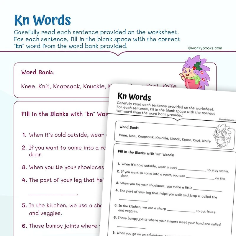 Phonics Kn Sound — ela worksheet for Grade 1, Grade 2, Grade 3, page 1 of 3