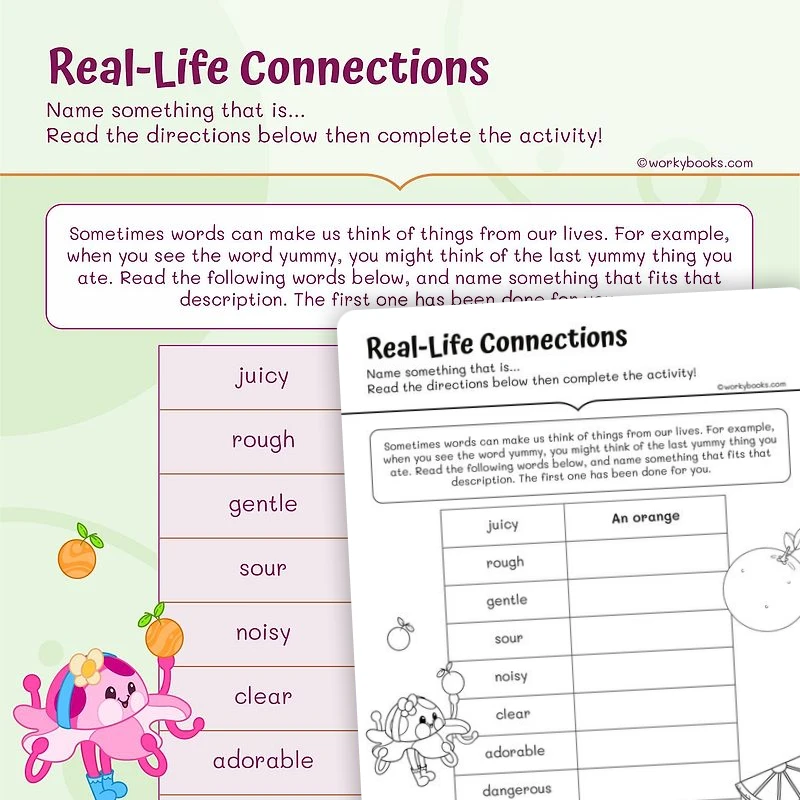 Real—Life Connections Vocabulary Words — ela worksheet for Grade 2, page 1 of 3