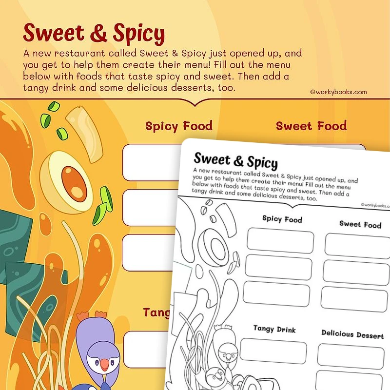 Sweet & Spicy Vocabulary Words — ela worksheet for Grade 2, page 1 of 3