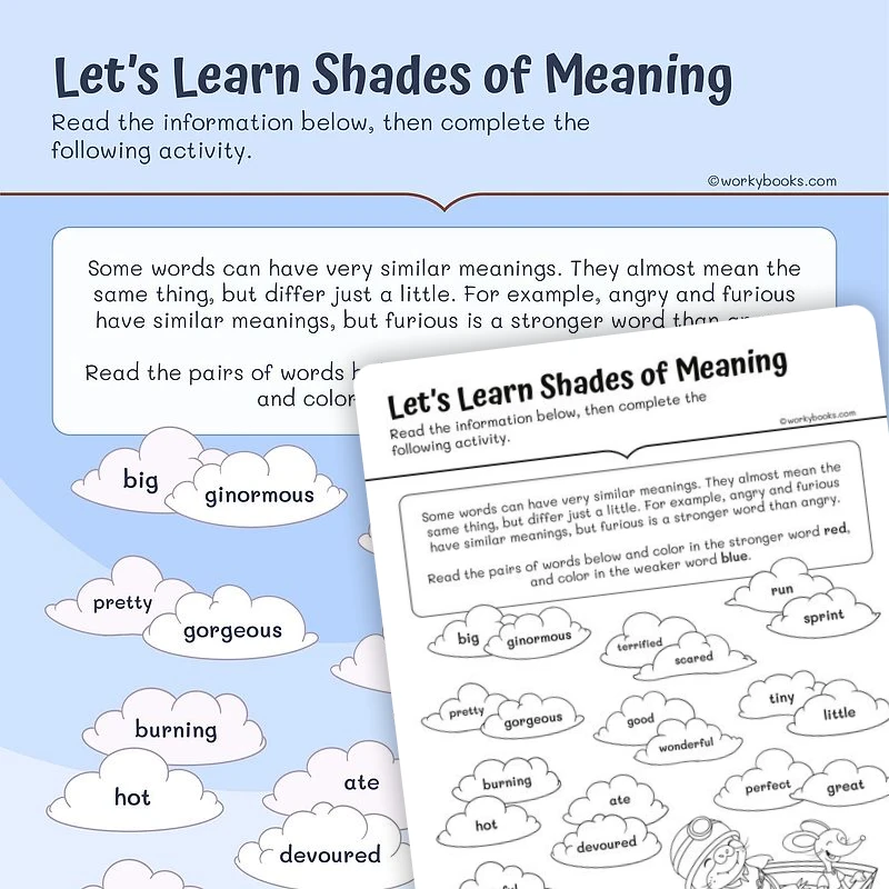 Let's Learn Shades of Meaning — ela worksheet for Grade 2, page 1 of 3