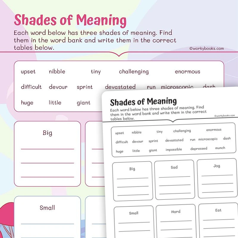 Shades of Meaning — ela worksheet for Grade 2, page 1 of 3