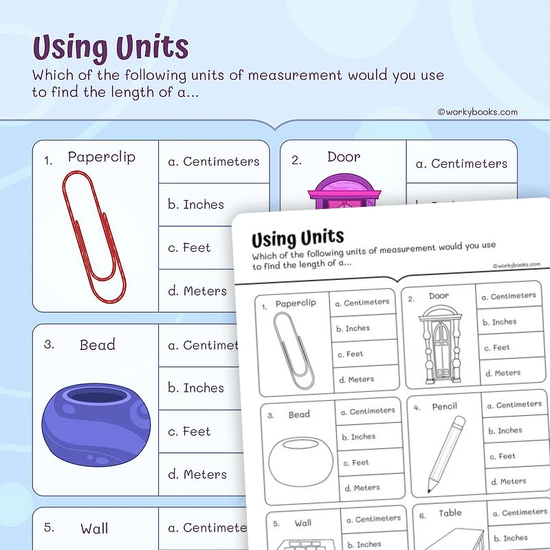 Using Appropriate Units — math worksheet for Grade 2, page 1 of 3