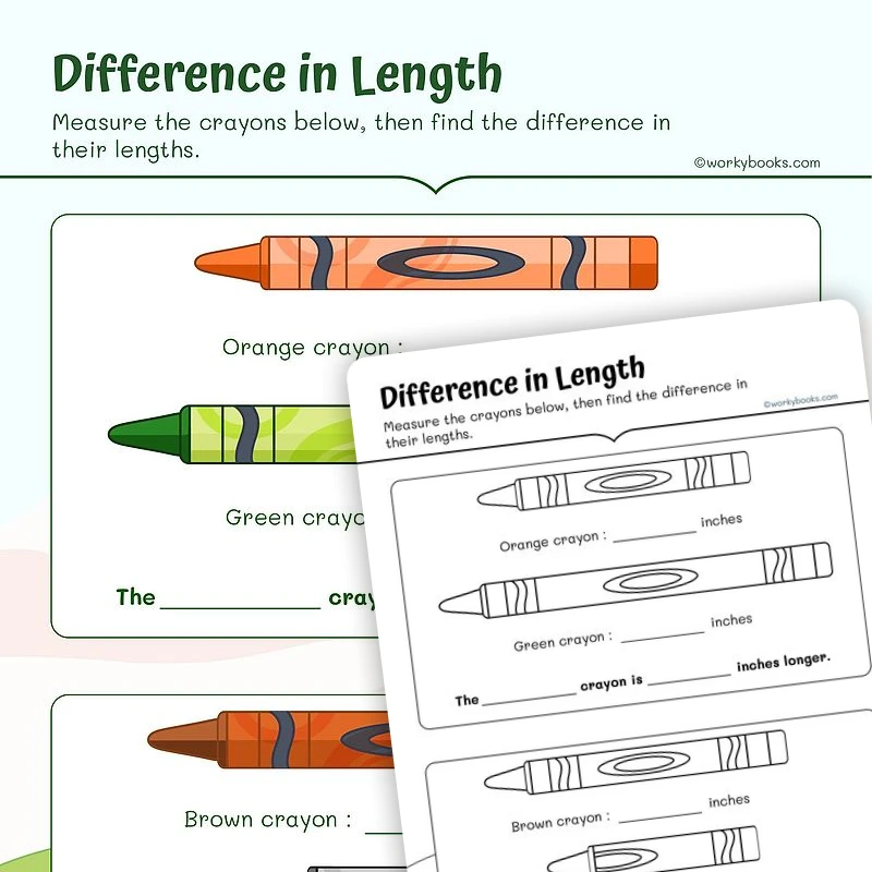 Measurement—Difference in length — math worksheet for Grade 2, page 1 of 3