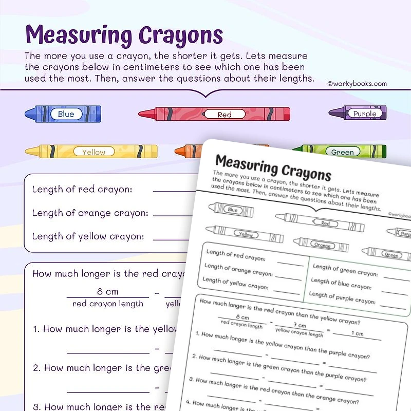 Measurement—Measuring Crayons — math worksheet for Grade 2, page 1 of 3
