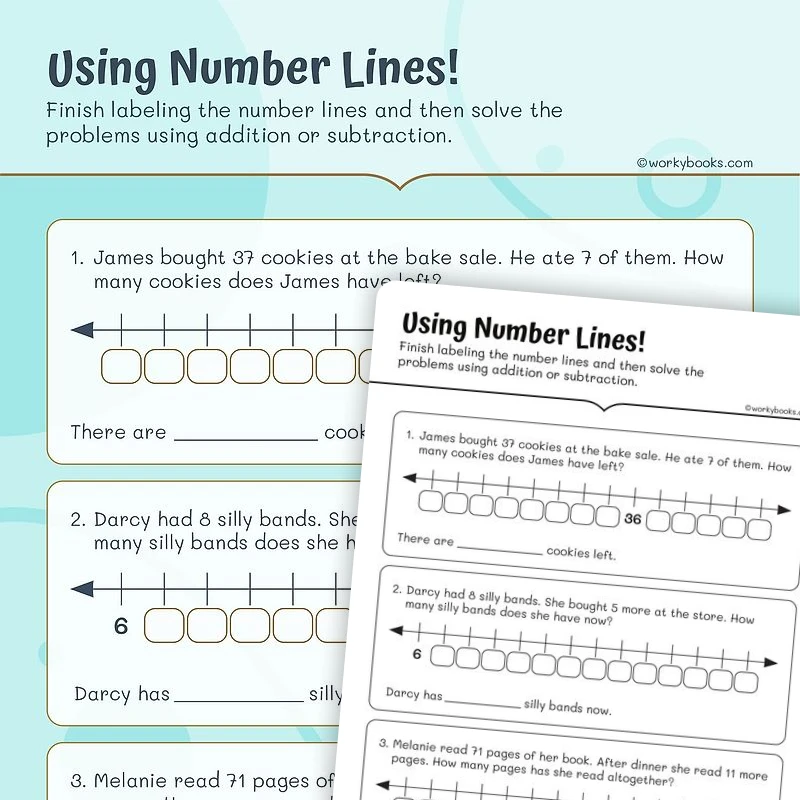Using Number Lines! — math worksheet for Grade 2, page 1 of 3