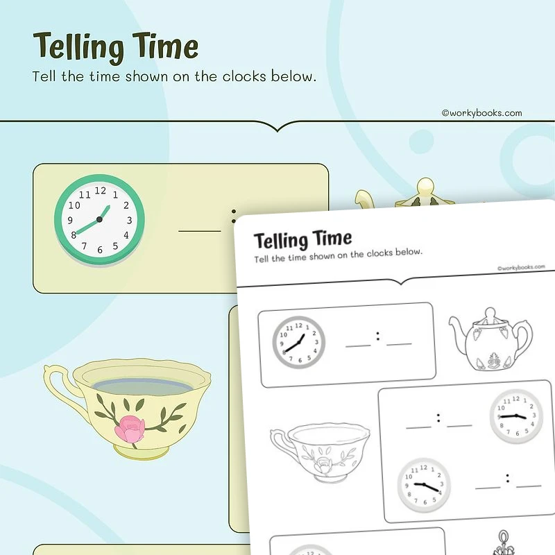 Telling Time — math worksheet for Grade 2, page 1 of 3