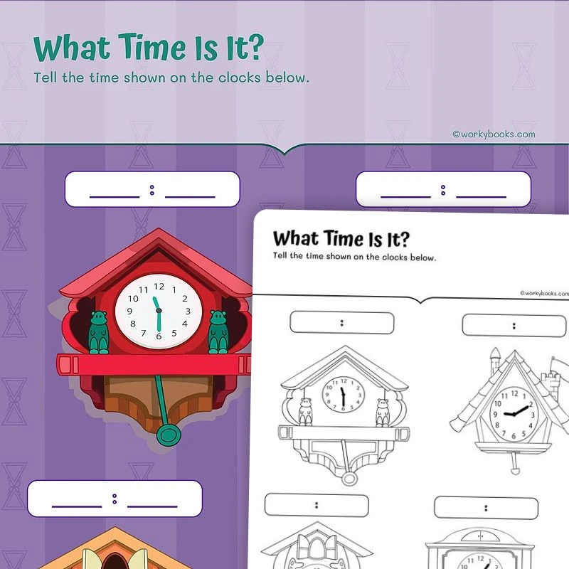 Telling Time—What Time Is It? — math worksheet for Grade 2, page 1 of 3