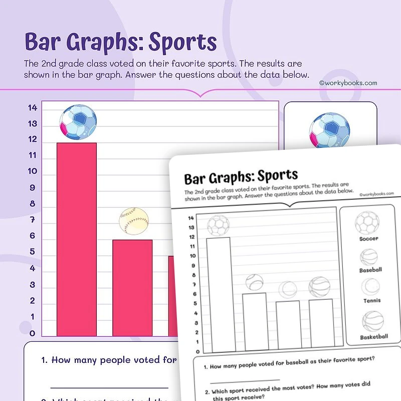 Bar Graphs: Sports — math worksheet for Grade 2, page 1 of 3