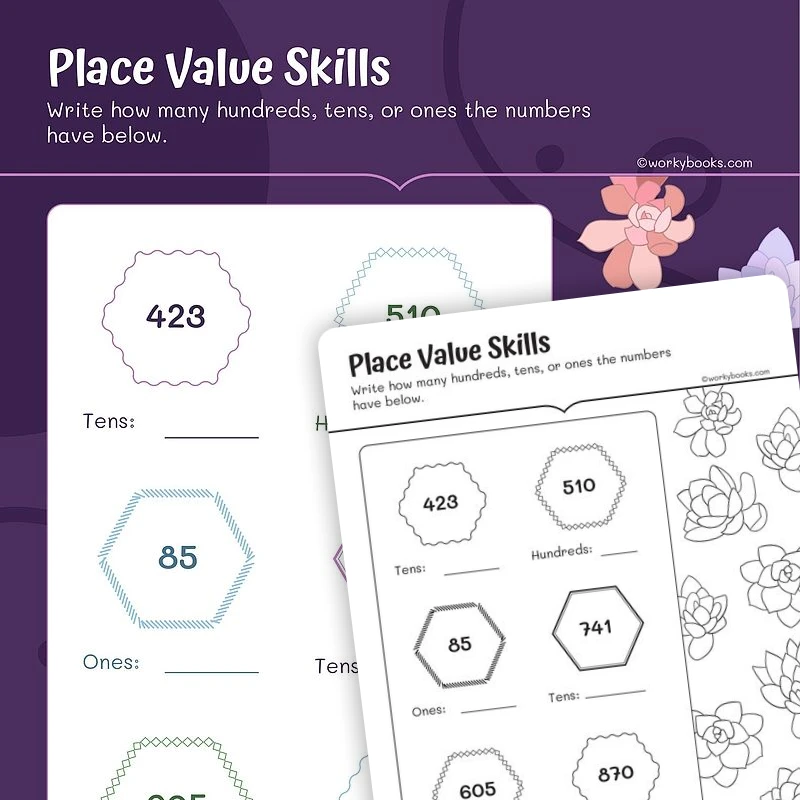 Place Value Skills — math worksheet for Grade 2, page 1 of 3