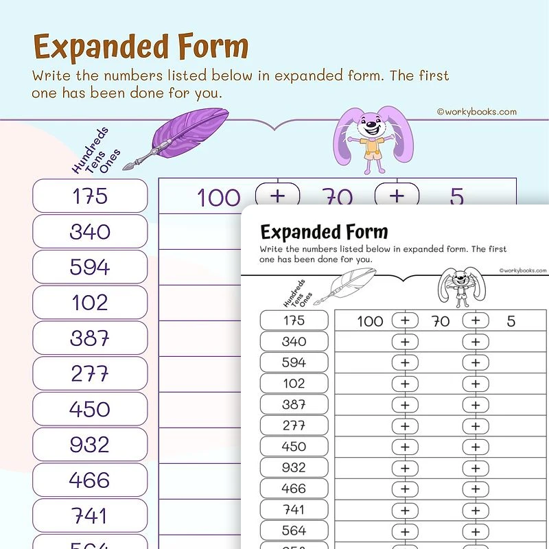 Expanded Form — math worksheet for Grade 2, page 1 of 3