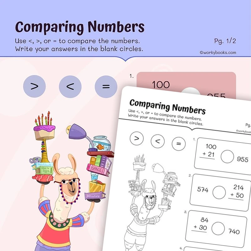Comparing Numbers — math worksheet for Grade 2, page 1 of 3