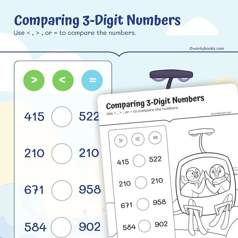 Comparing 3—Digit Numbers — math worksheet for Grade 2, page 1 of 3