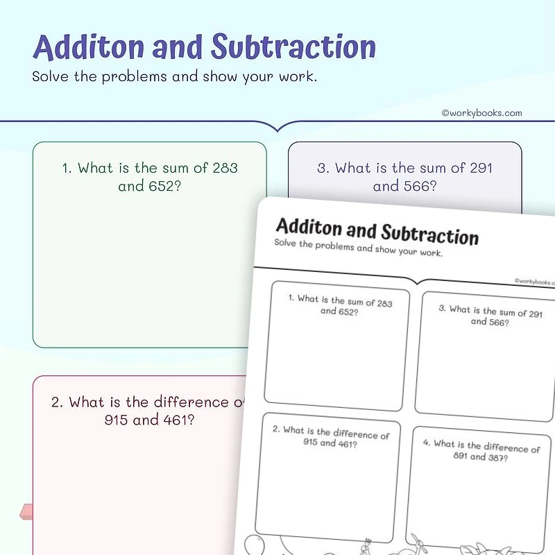 Addition and Subtraction — math worksheet for Grade 2, page 1 of 3