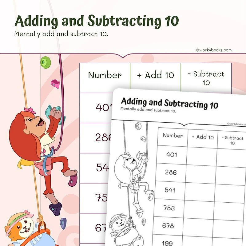 Adding and Subtracting Ten — math worksheet for Grade 2, page 1 of 3