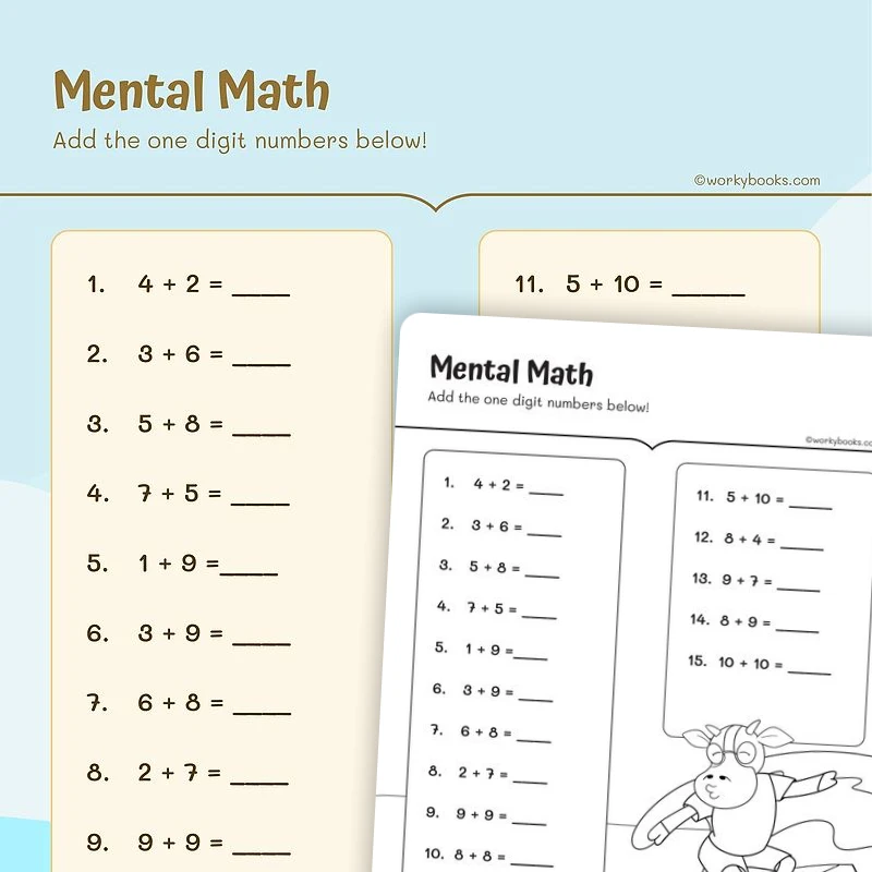 Mental Math Addition — math worksheet for Grade 2, page 1 of 3