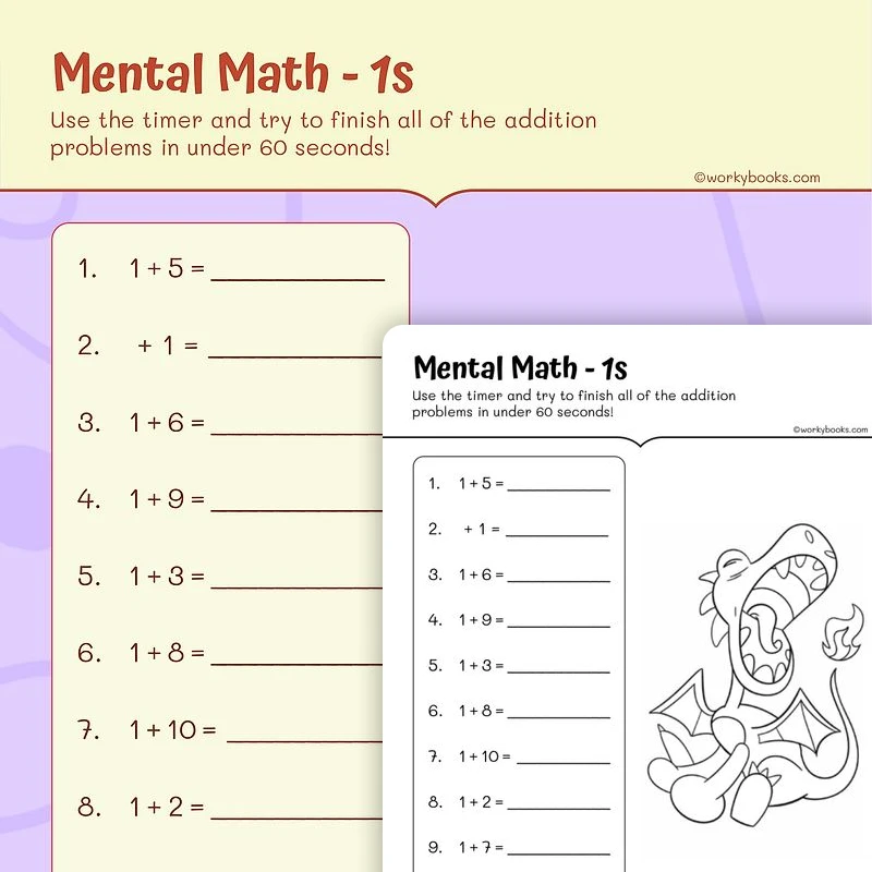 Addition Math - 1s — math worksheet for Grade 2, page 1 of 3