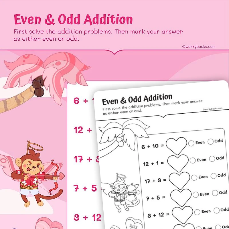 Even and Odd Addition — math worksheet for Grade 2, page 1 of 3