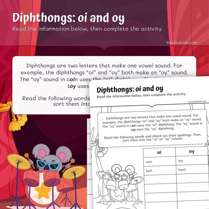 Diphthongs: oi and oy — ela worksheet for Grade 2, page 1 of 3