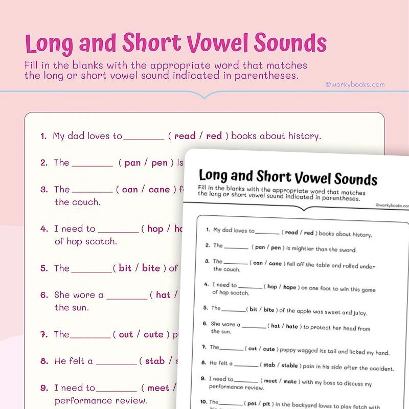 Long and Short Vowel Sounds — ela worksheet for Grade 2, page 1 of 3