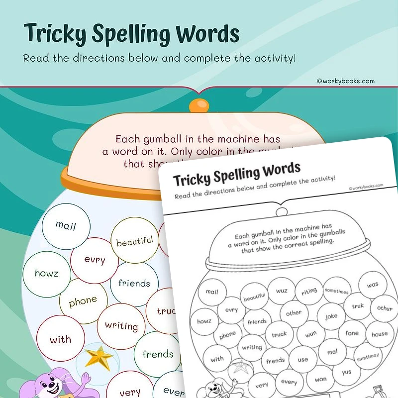 Tricky Spelling Words — ela worksheet for Grade 2, page 1 of 3