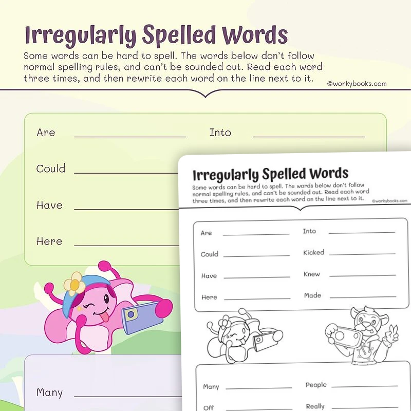 Irregularly Spelled Words — ela worksheet for Grade 2, page 1 of 3