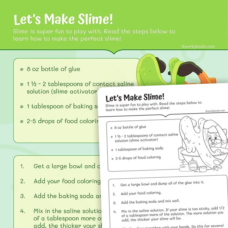 Let's Make Slime! Making Connections in Reading — ela worksheet for Grade 2, page 1 of 3