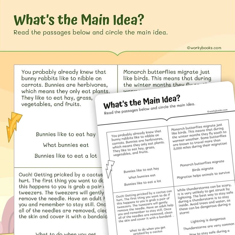 What's The Main Idea? — ela worksheet for Grade 2, page 1 of 3