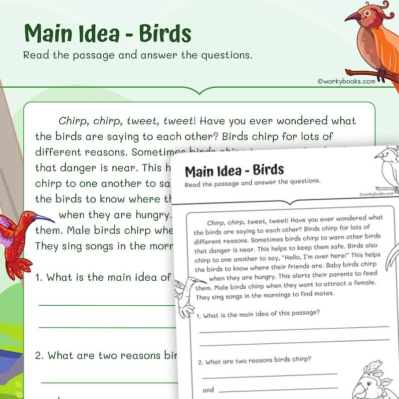 Reading for Main Details—Birds — ela worksheet for Grade 2, page 1 of 3