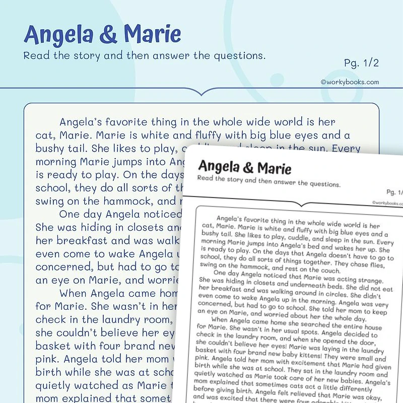 Angela and Marie—Short Story — ela worksheet for Grade 2, page 1 of 3