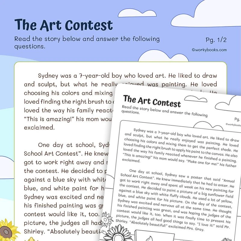 Short Story on The Art Contest — ela worksheet for Grade 2, page 1 of 3