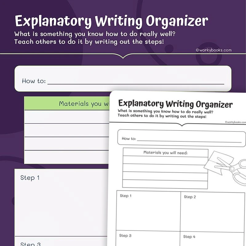 Explanatory Writing Organizer — ela worksheet for Grade 2, page 1 of 3
