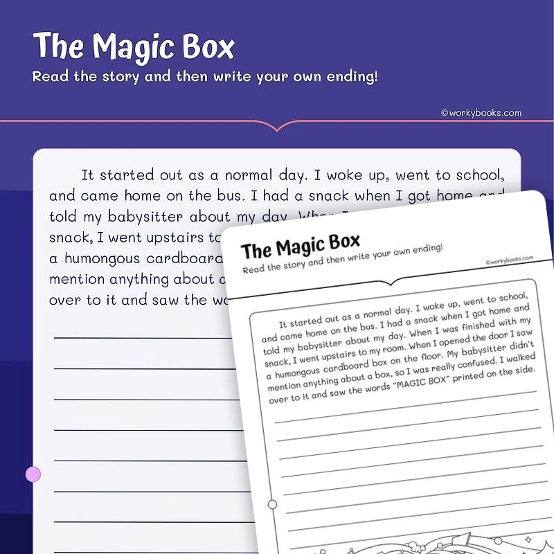 Writing Imagined Experiences The Magic Box — ela worksheet for Grade 2, page 1 of 3