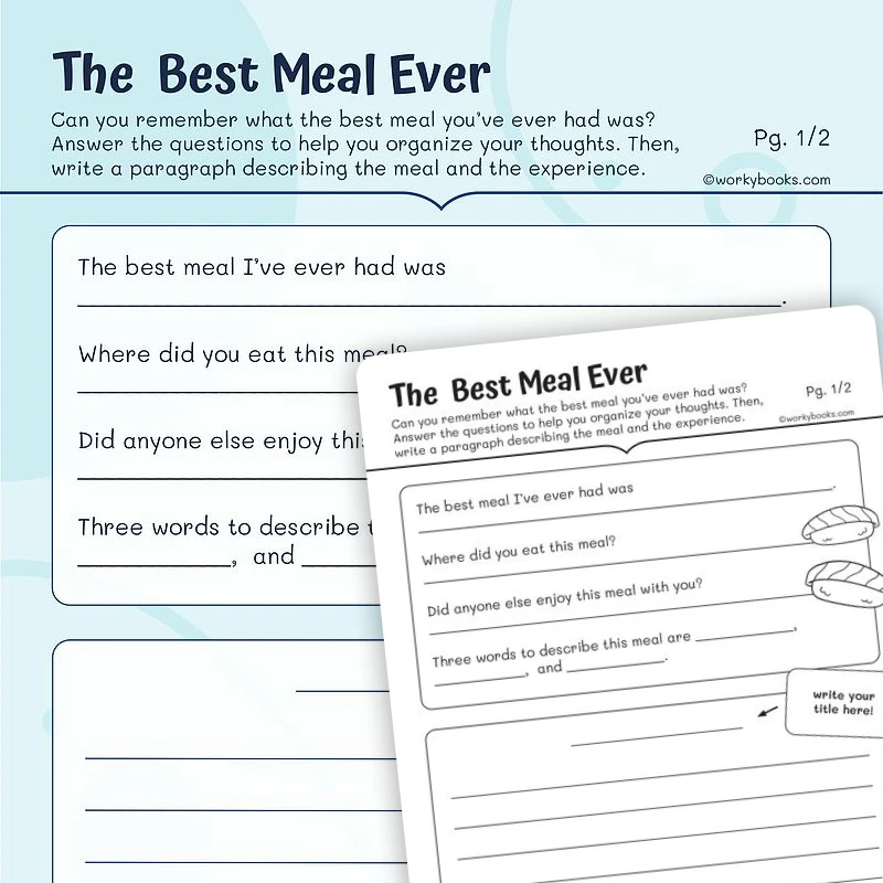 The Best Meal Ever—Writing From Experiences — ela worksheet for Grade 2, page 1 of 3