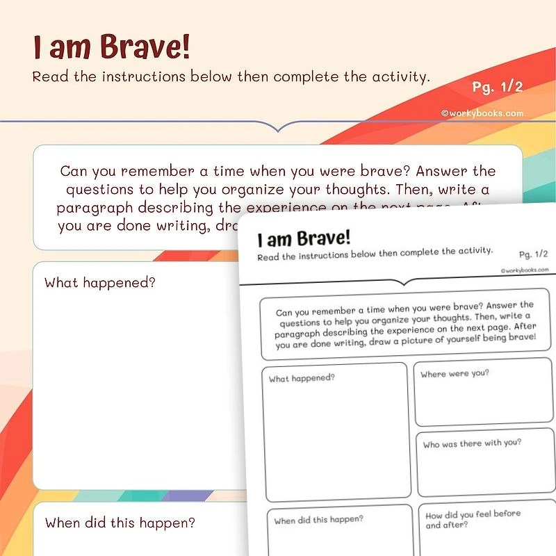 Writing Prompt — I Am Brave! — ela worksheet for Grade 2, page 1 of 3