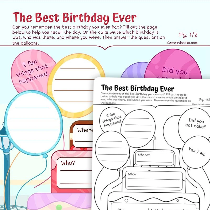 The Best Birthday Ever—Recalling a Memory — ela worksheet for Grade 2, page 1 of 3