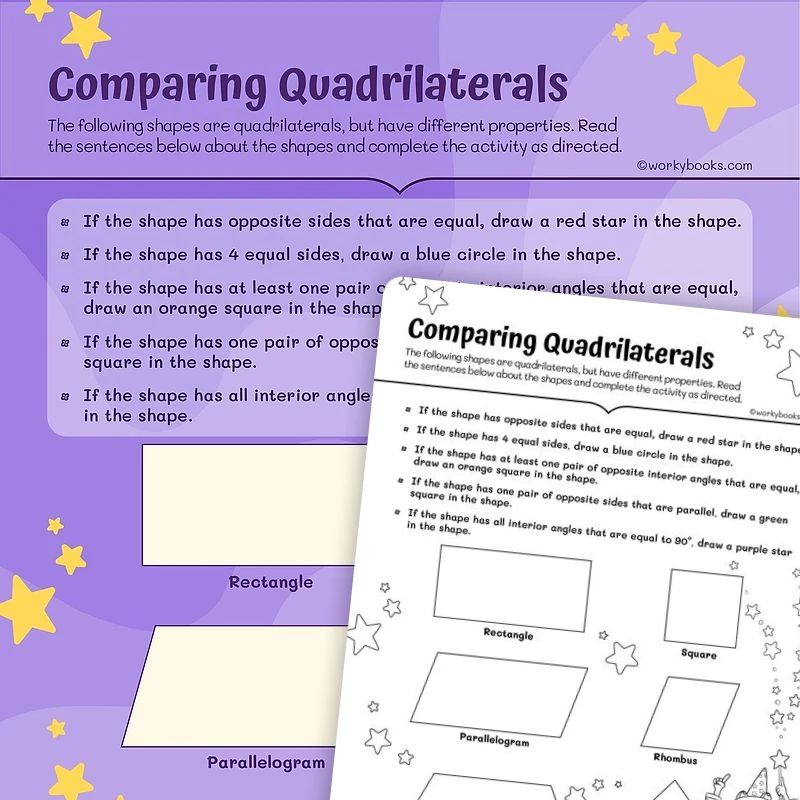 Comparing Quadrilaterals — math worksheet for Grade 3, page 1 of 3