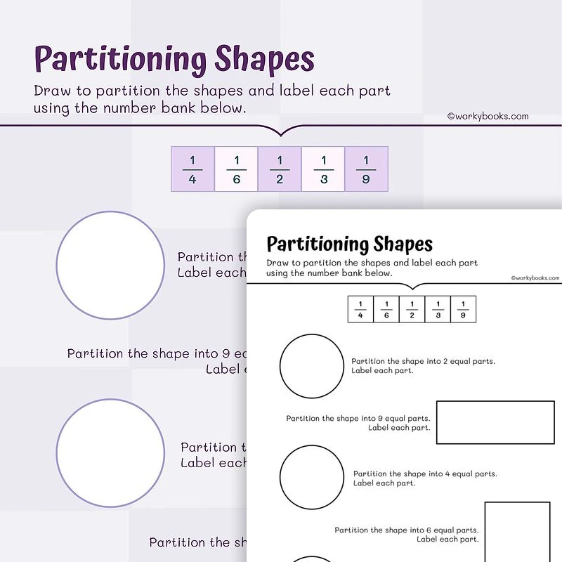 3rd Grade Partitioning Shapes — math worksheet for Grade 3, page 1 of 3