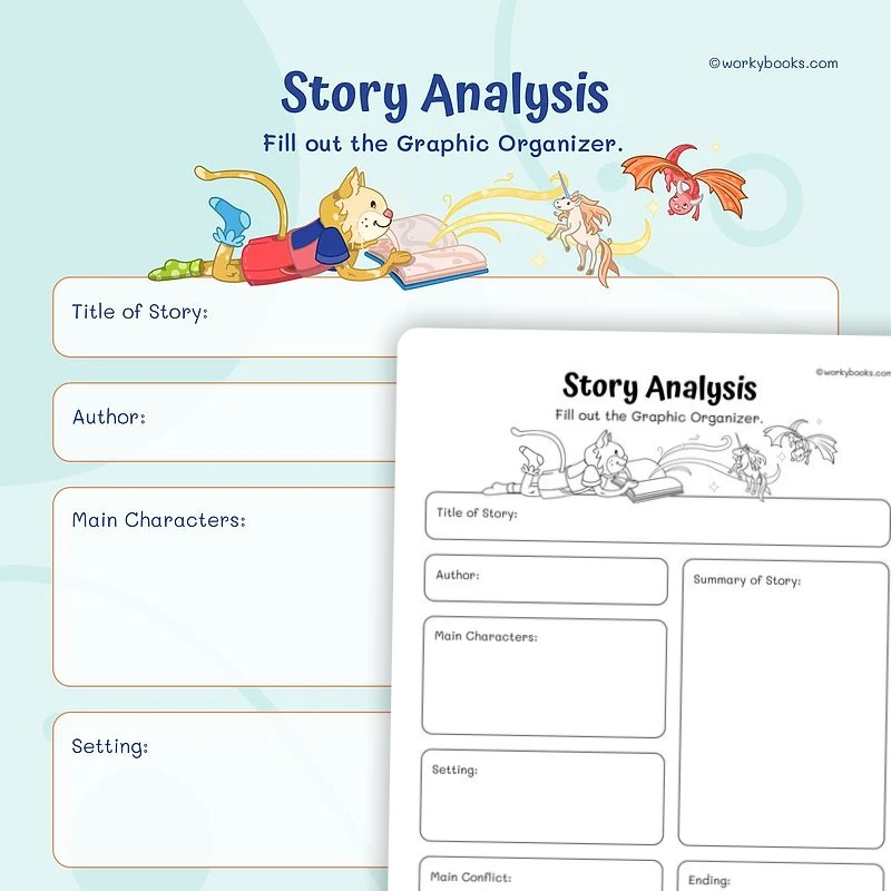 Story Summary Graphic Organizer | — ela worksheet for Grade 2, Grade 3, Grade 4, Grade 5, Grade 6, page 1 of 3